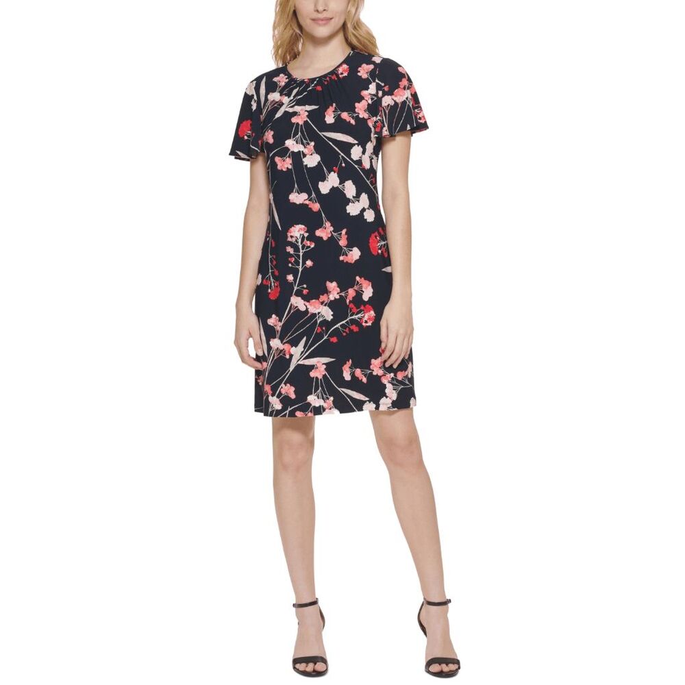 Tommy Hilfiger Women's Printed Flutter-Sleeve Shift Dress - Black Multi 8